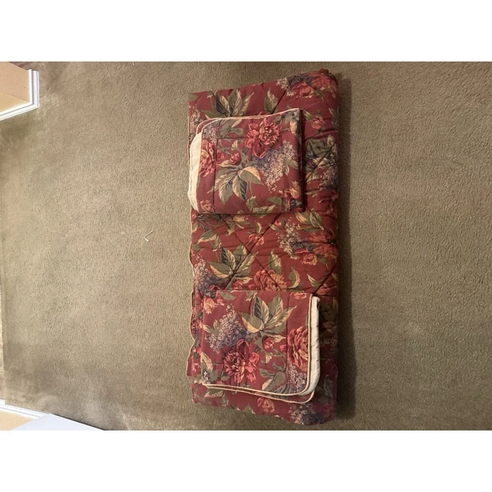 Croscill Burgundy Floral Comforter, Bed Skirt & 2 STD Shams Set Queen